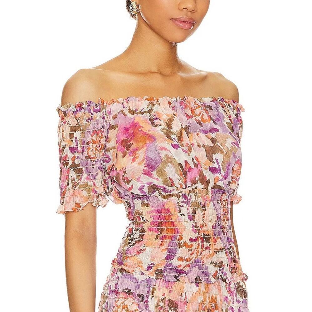 Misa Toulah Top Floral Smocked Off The Shoulder Sunset Blooms NWT M